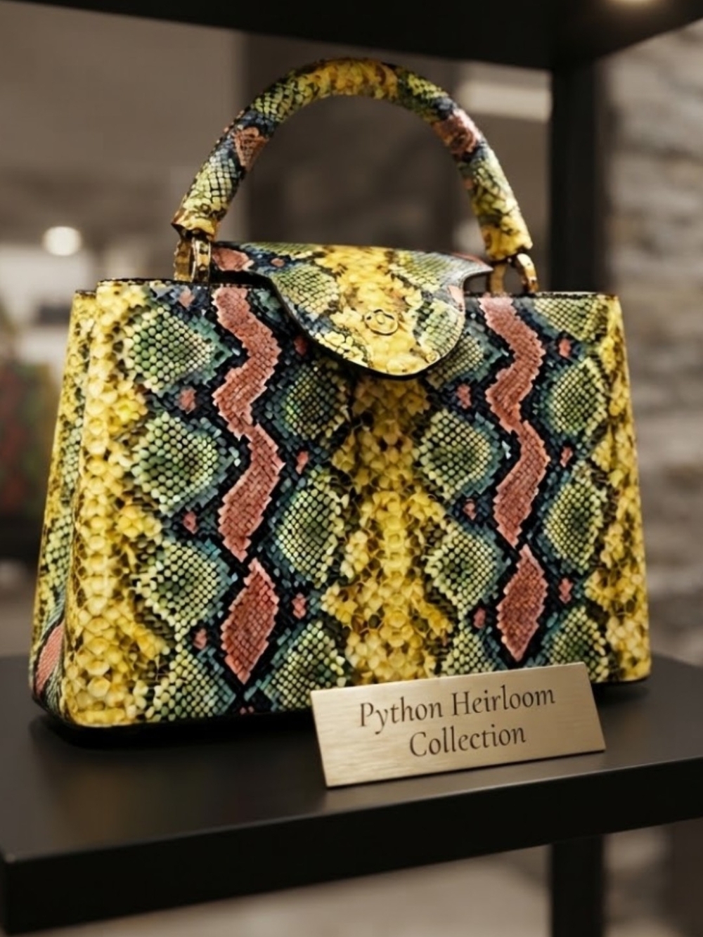 Authentic Exotic Python Snake Skin Luxury Top Handle Bag – Multicolored Statemen